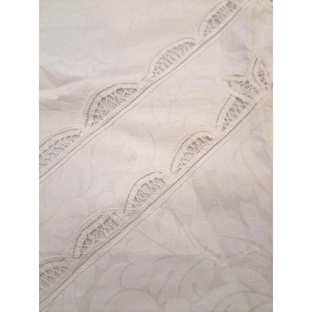 Vintage Madeira Lace King Pillow Sham White Ruffled Floral Cottage Country